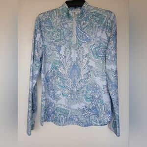 Acegolfs Blue Paisley Women’s Quarter Zip Pullover Size Large